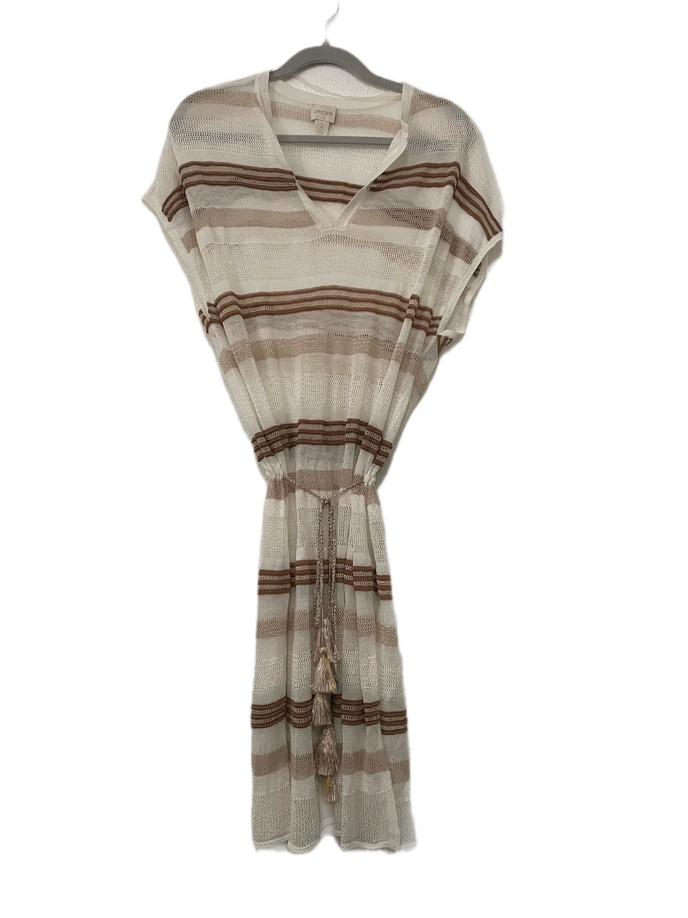 Chico's Neutral Striped Knit Swim Coverup in Beige and Brown